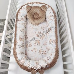  Deluxe Baby többfunkciós babafészek macipárnával - Minky cappuccino - bébi erdei állatok