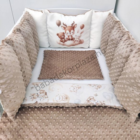 Deluxe Baby babaágynemű garnitúra Extra párnás rácsvédővel - Dreamland Collection - cappuccino bébi erdei állatok