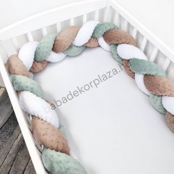   Fonott rácsvédő 70*120-as kiságyban körbeérő - Minky tricolor (zsálya-cappuccino-fehér)