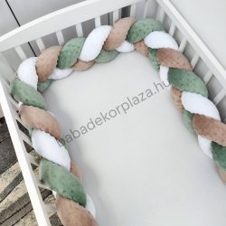   Fonott rácsvédő 70*120-as kiságy feléig érő - Minky tricolor (sötét zsályazöld - cappuccino - fehér)